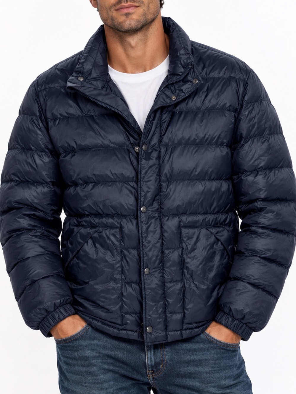 J. Crew Blue Down Puffer Jacket Winter Coat Mens Large